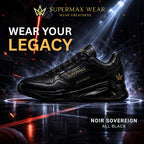 SUPERMAX Noir Sovereign All Black Premium Leather Sneakers for Men | Ortholite Comfort & Luxury Streetwear Shoes