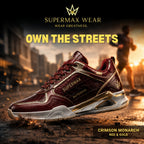 Supermax Wear Crimson Monarch Red & Gold Premium Leather Sneakers for Men