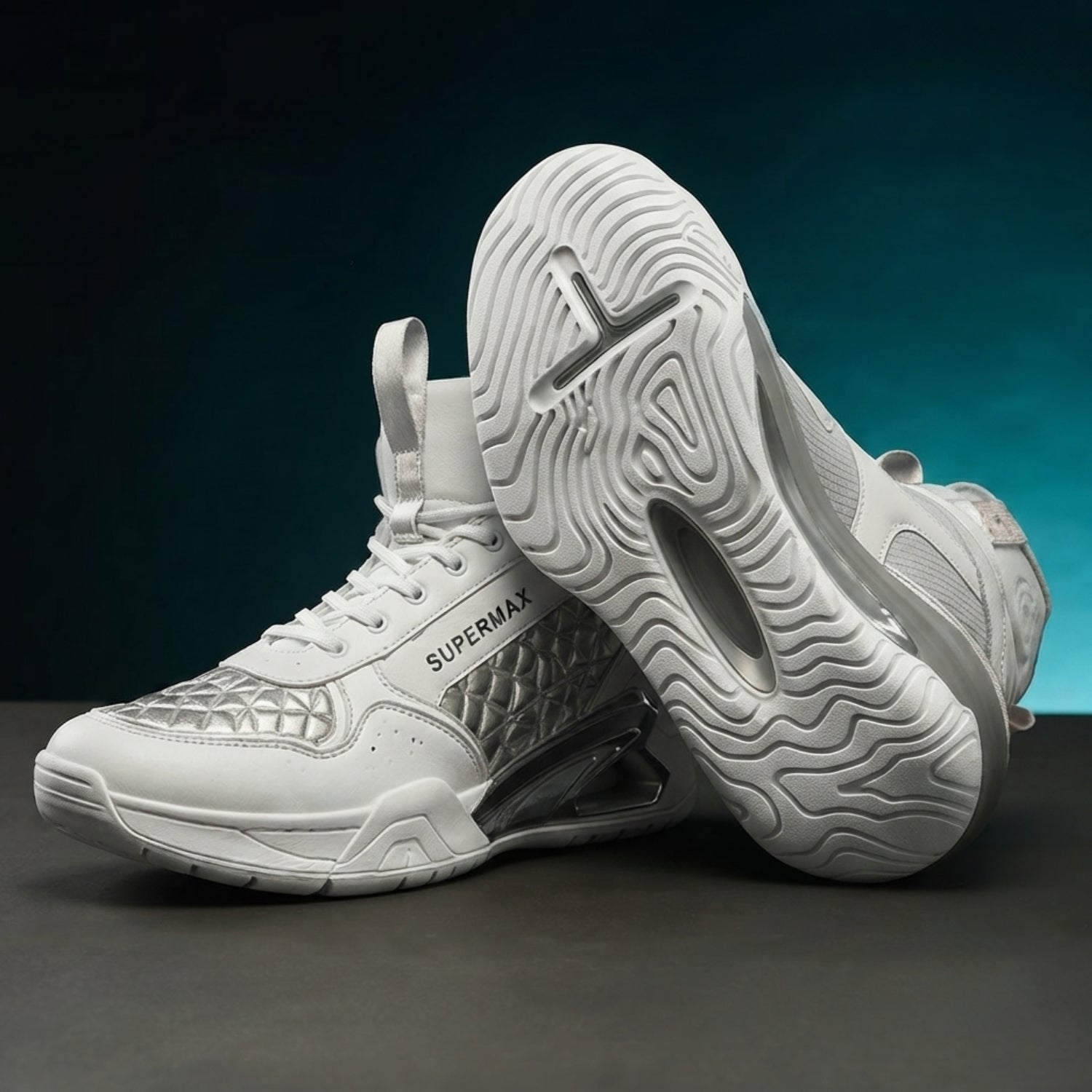 Supermax Diamond Eclipse White & Platinum Premium Sneakers for Men | Luxury Sports Casual Shoes