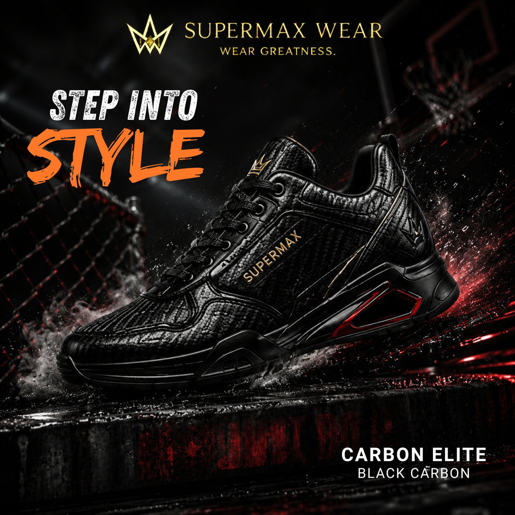 SUPERMAX Carbon Elite Black Carbon Premium Casual Sneakers for Men | Luxury Sports Shoes