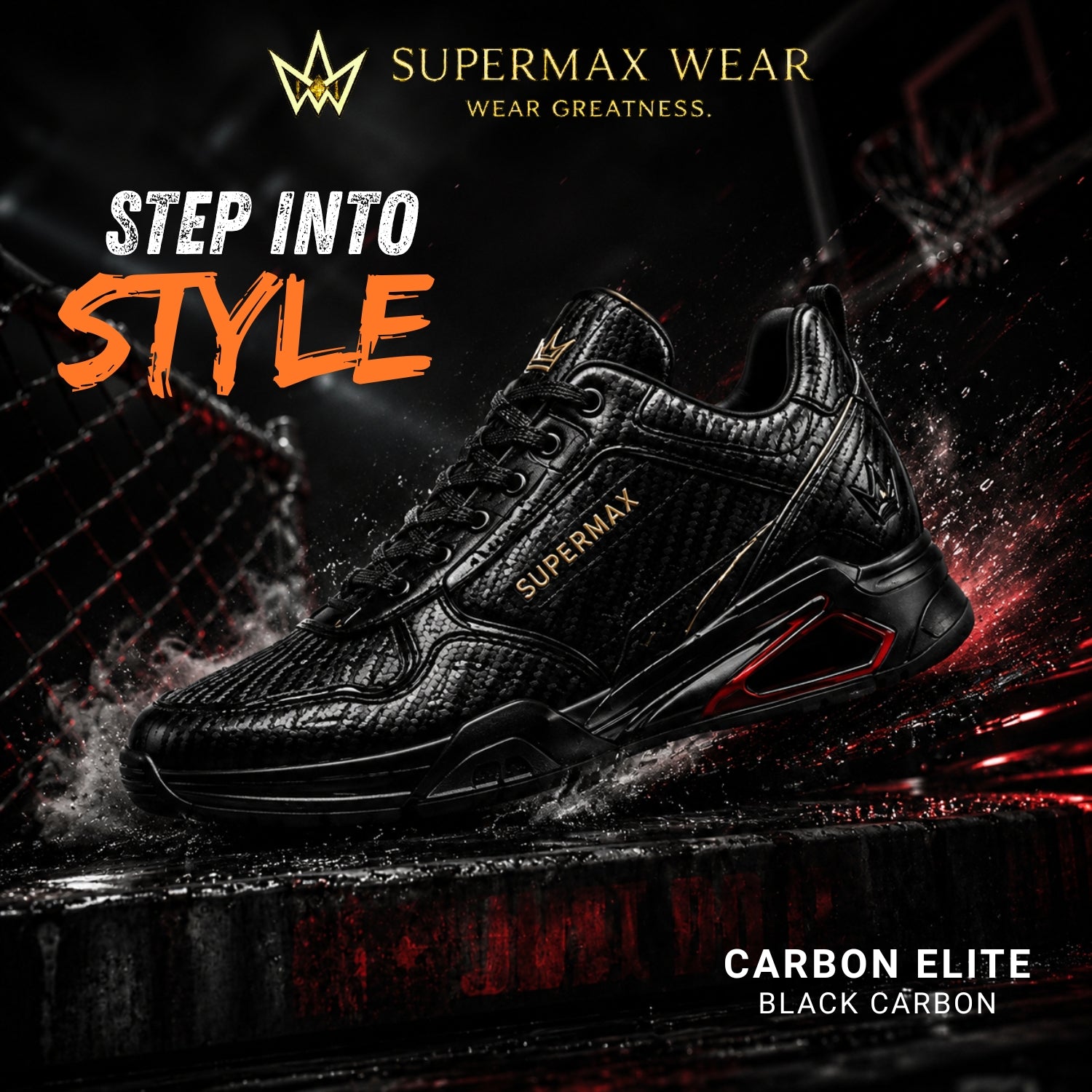SUPERMAX Carbon Elite Black Carbon Premium Casual Sneakers for Men | Luxury Sports Shoes
