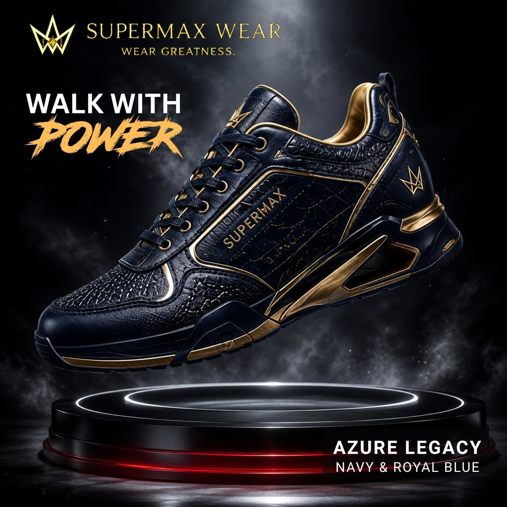 Supermax Azure Legacy Men's Premium Leather Sneakers – Navy & Royal Blue Casual Sports Shoes