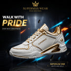 Supermax Imperium One White & Gold Premium Leather Sneakers for Men