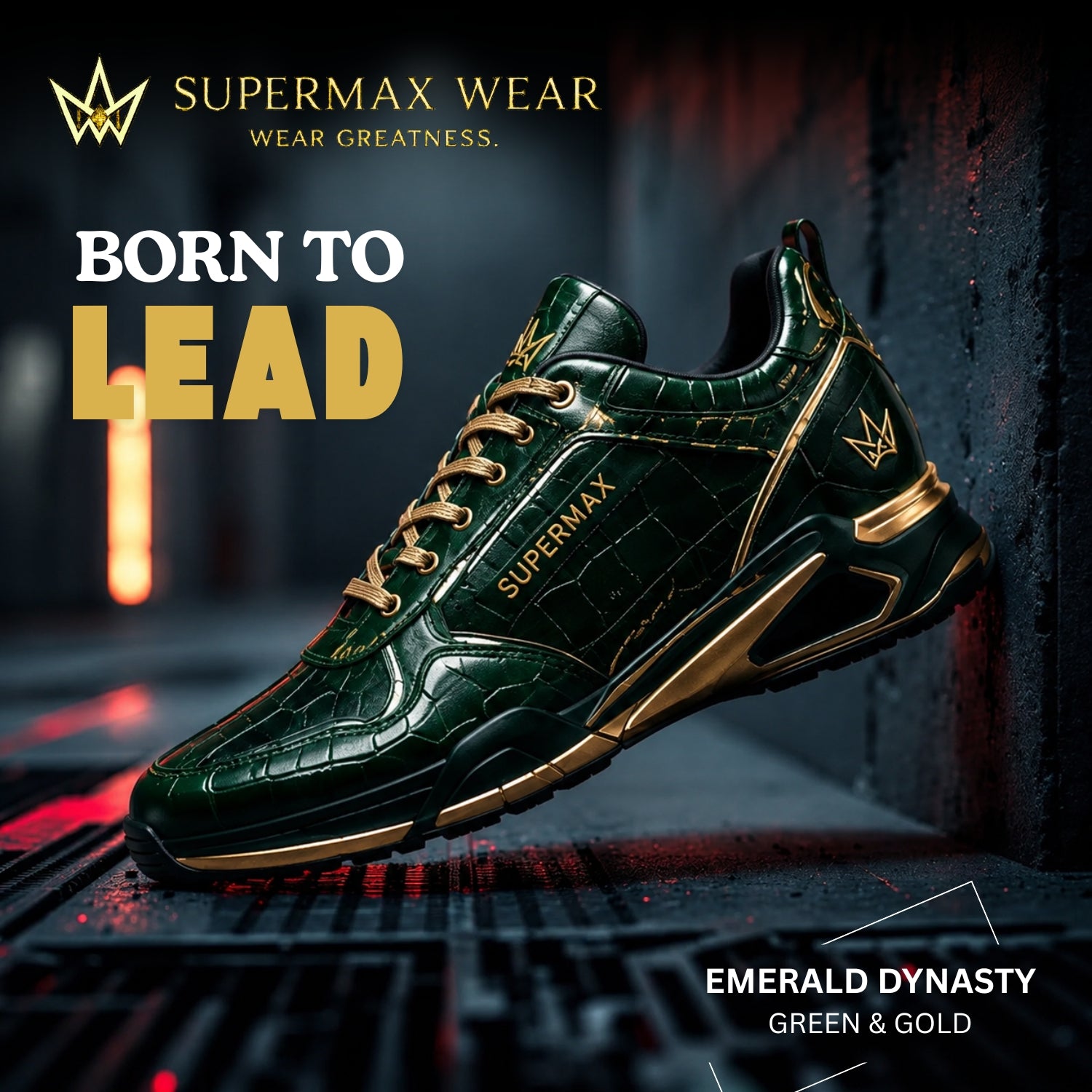SUPERMAX Emerald Dynasty Green & Gold Premium Leather Sneakers | Luxury Lifestyle Shoes for Men