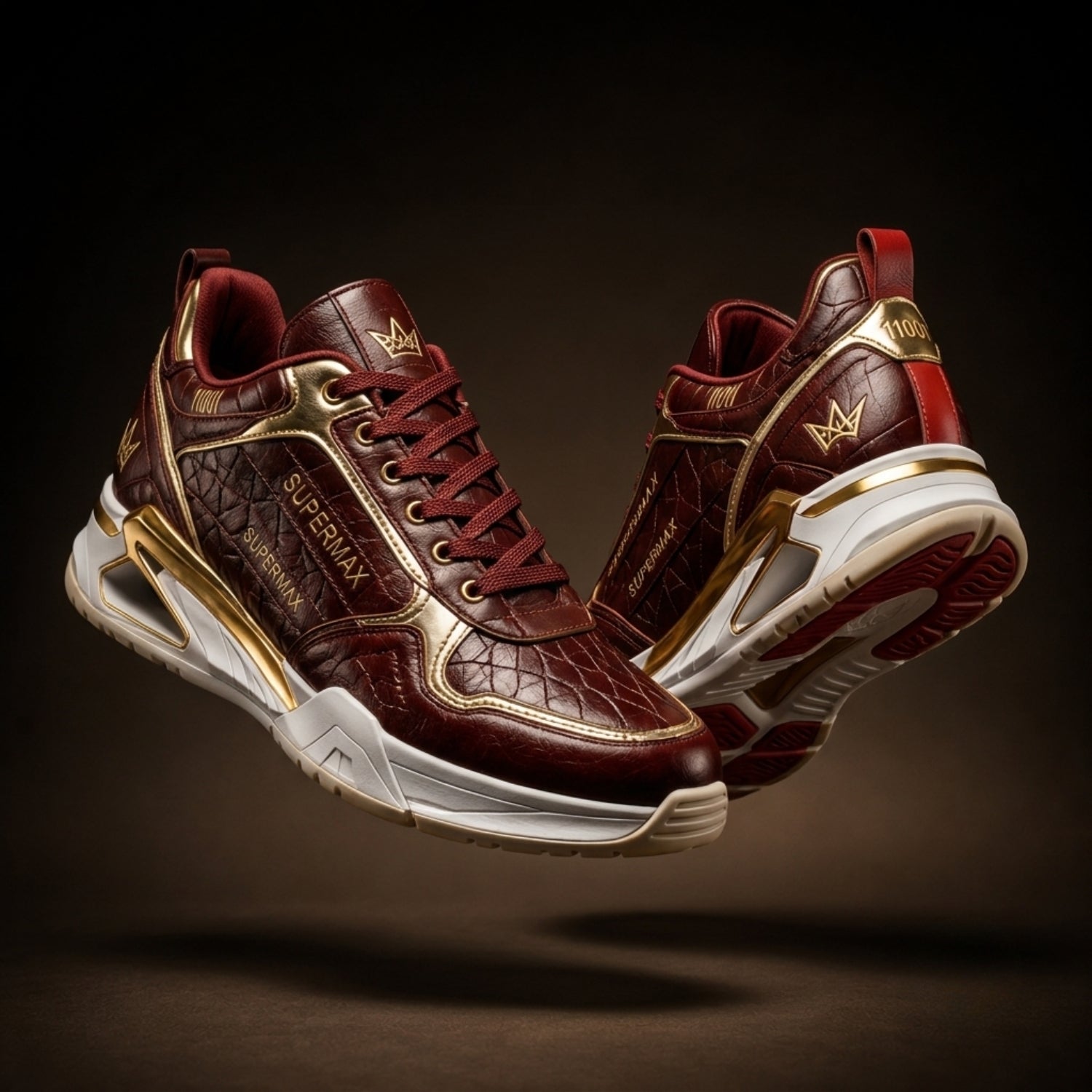 Supermax Wear Crimson Monarch Red & Gold Premium Leather Sneakers for Men