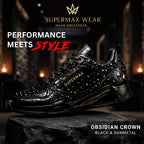 SUPERMAX Obsidian Crown Premium Black & Gunmetal Luxury Sneakers for Men | Italian Leather Casual & Fashion Shoes