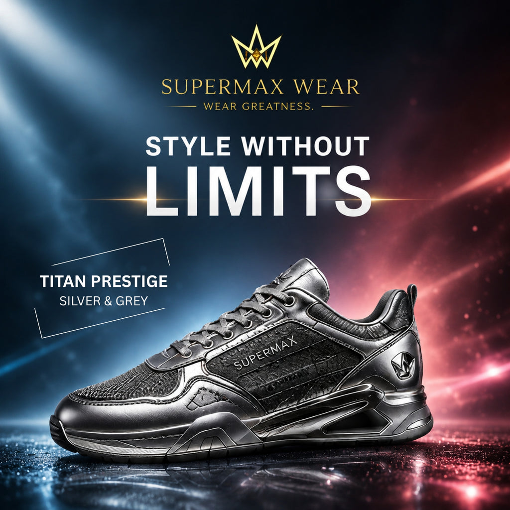 SUPERMAX Titan Prestige Silver & Grey Premium Leather Lifestyle Sneakers for Men | Ortholite Comfort & Superior Grip