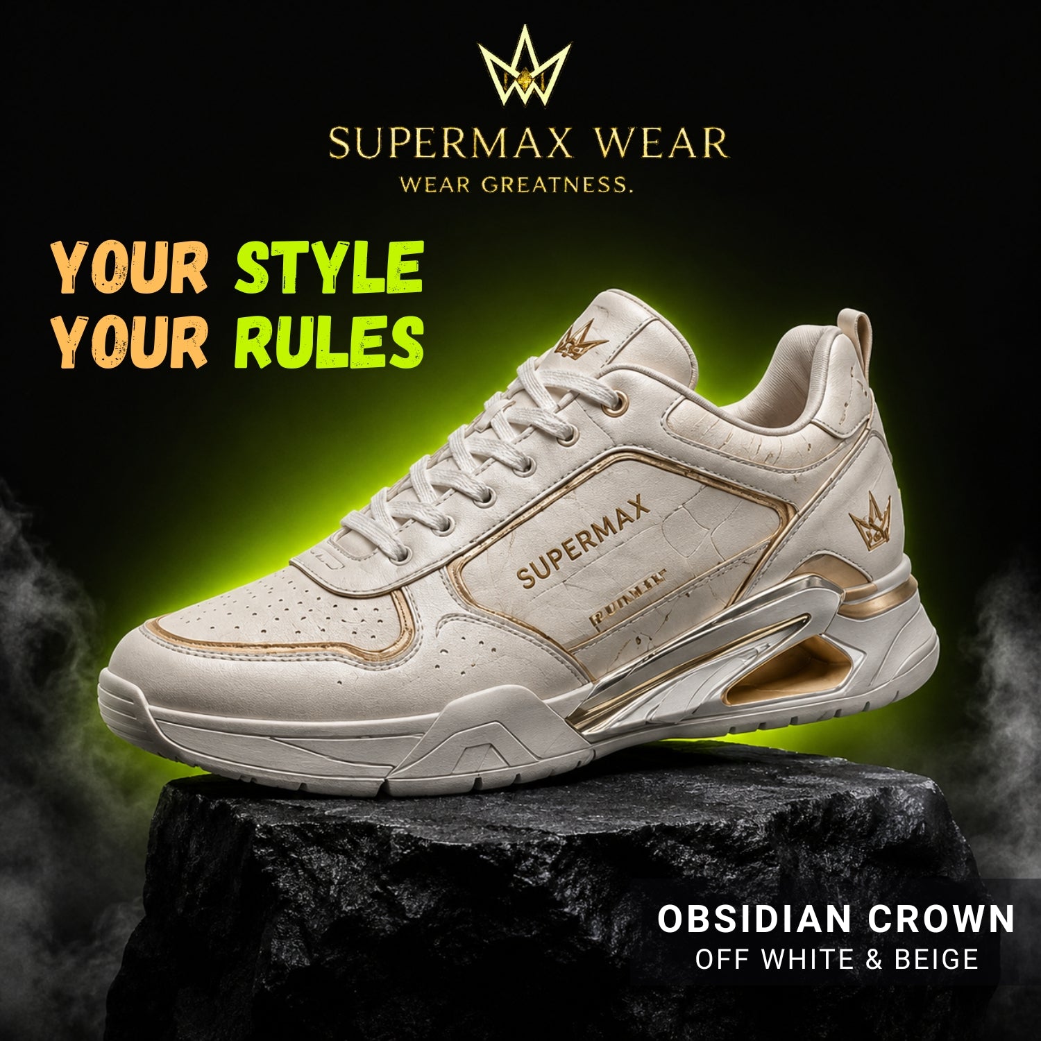 SUPERMAX Obsidian Crown Off White & Beige Premium Lifestyle Sneakers for Men