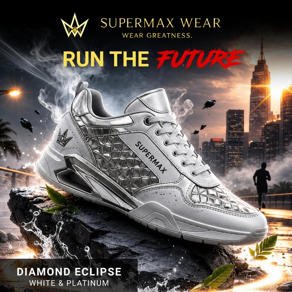 Supermax Diamond Eclipse White & Platinum Premium Sneakers for Men | Luxury Sports Casual Shoes