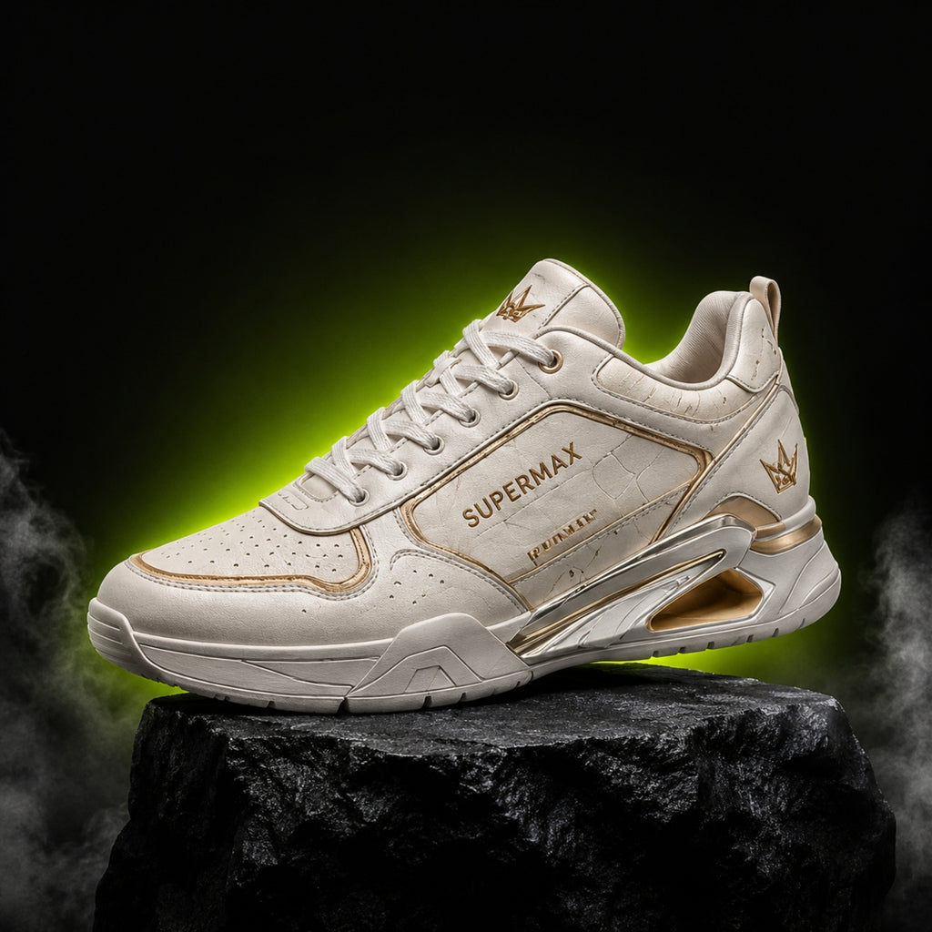 Supermax Ivory Signature Premium White & Gold Men's Casual Sneakers