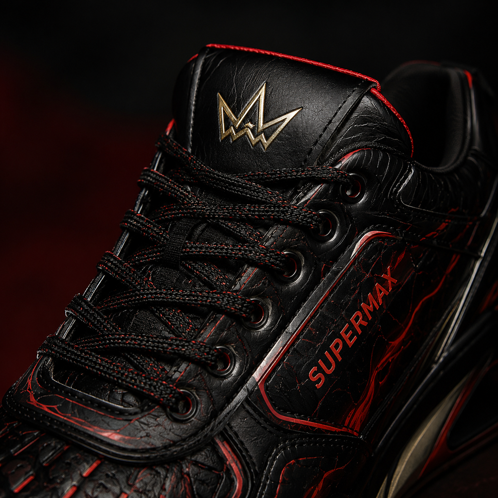 SUPERMAX Inferno Prime High-Top Sneakers for Men - Black & Red Premium Leather Casual Shoes