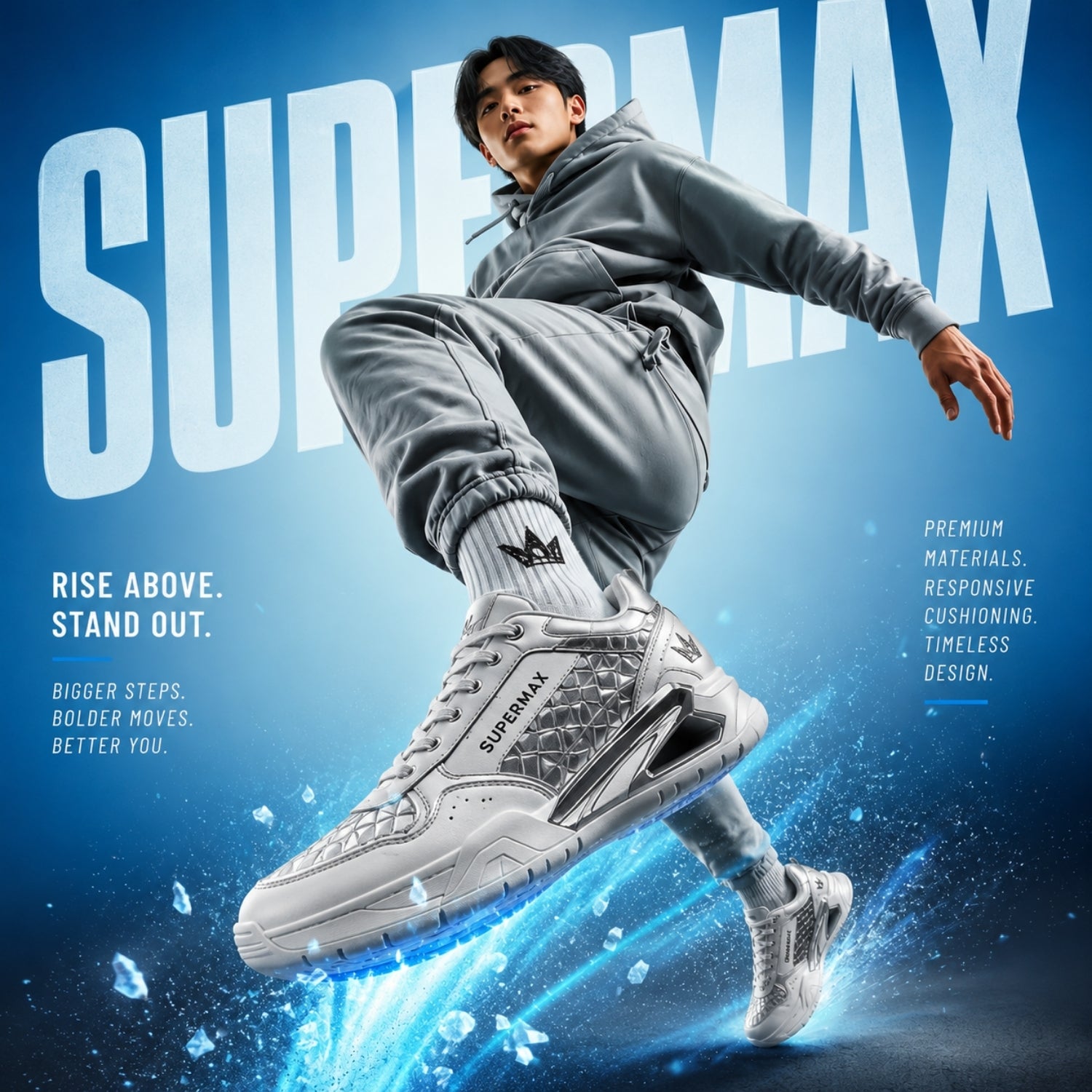 Supermax Diamond Eclipse White & Platinum Premium Sneakers for Men | Luxury Sports Casual Shoes