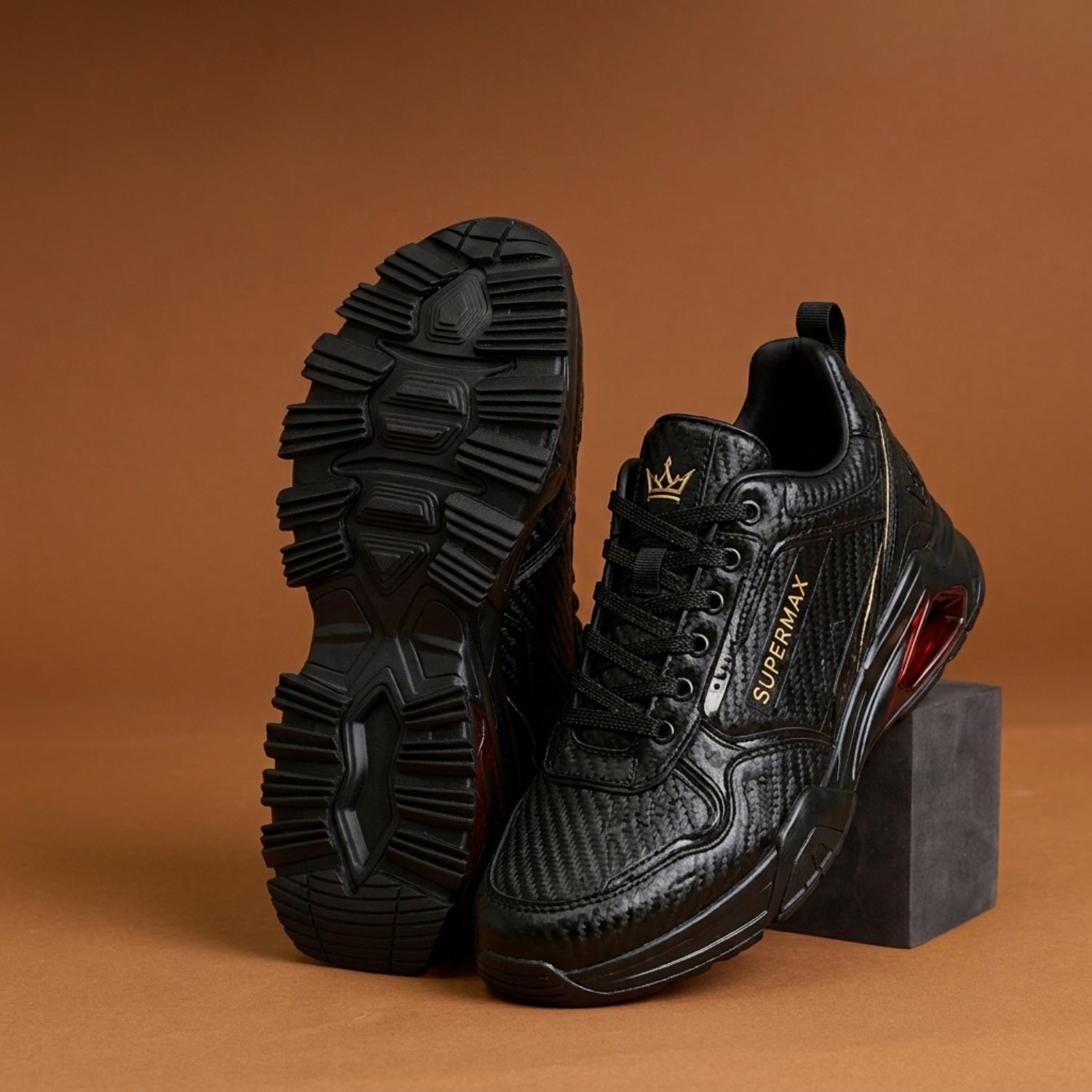 SUPERMAX Carbon Elite Black Carbon Premium Casual Sneakers for Men | Luxury Sports Shoes