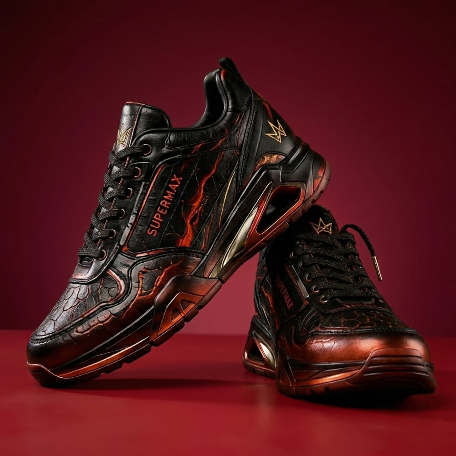 SUPERMAX Inferno Prime High-Top Sneakers for Men - Black & Red Premium Leather Casual Shoes
