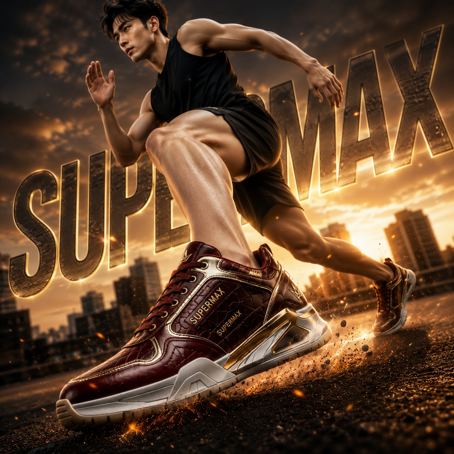 Supermax Wear Crimson Monarch Red & Gold Premium Leather Sneakers for Men