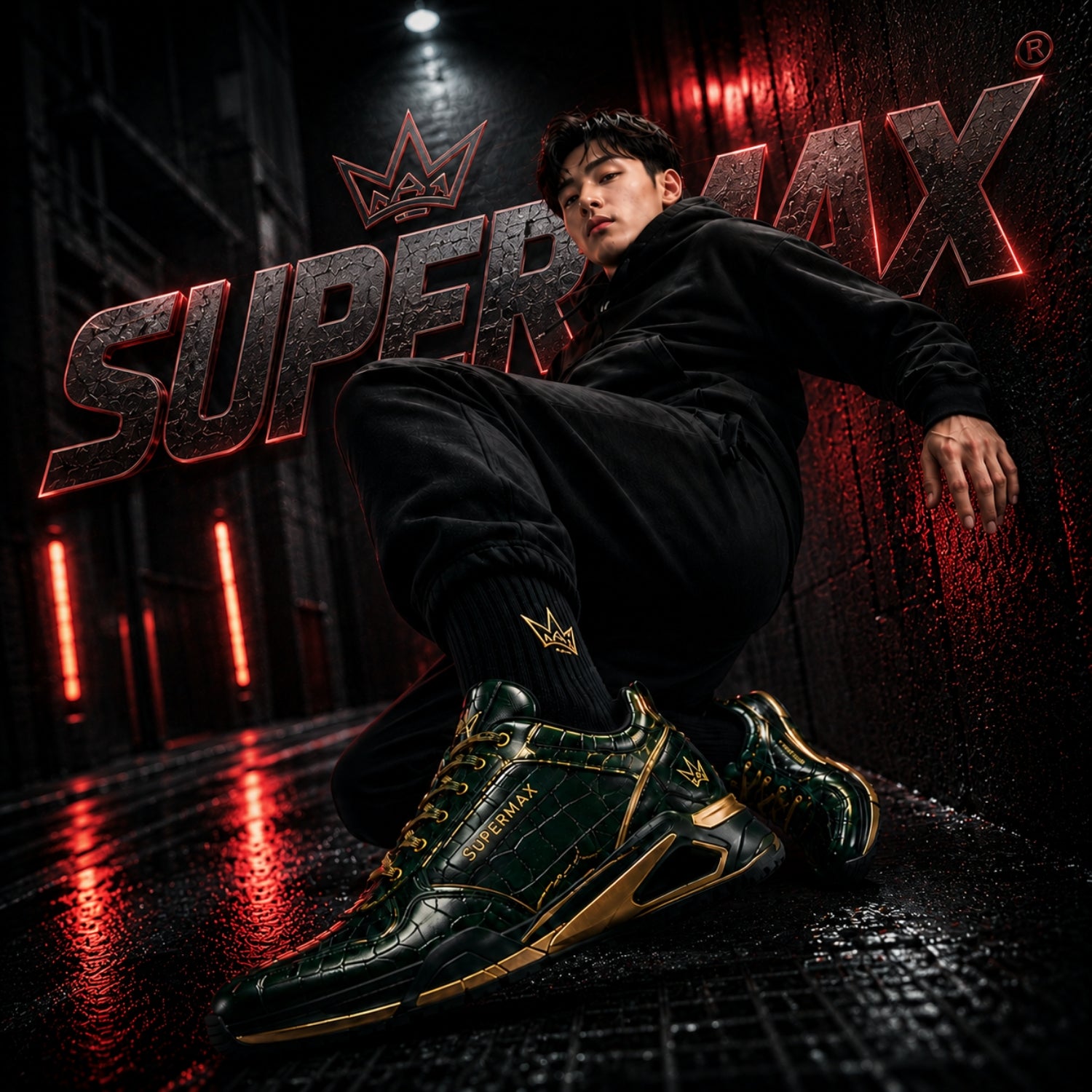 SUPERMAX Emerald Dynasty Green & Gold Premium Leather Sneakers | Luxury Lifestyle Shoes for Men