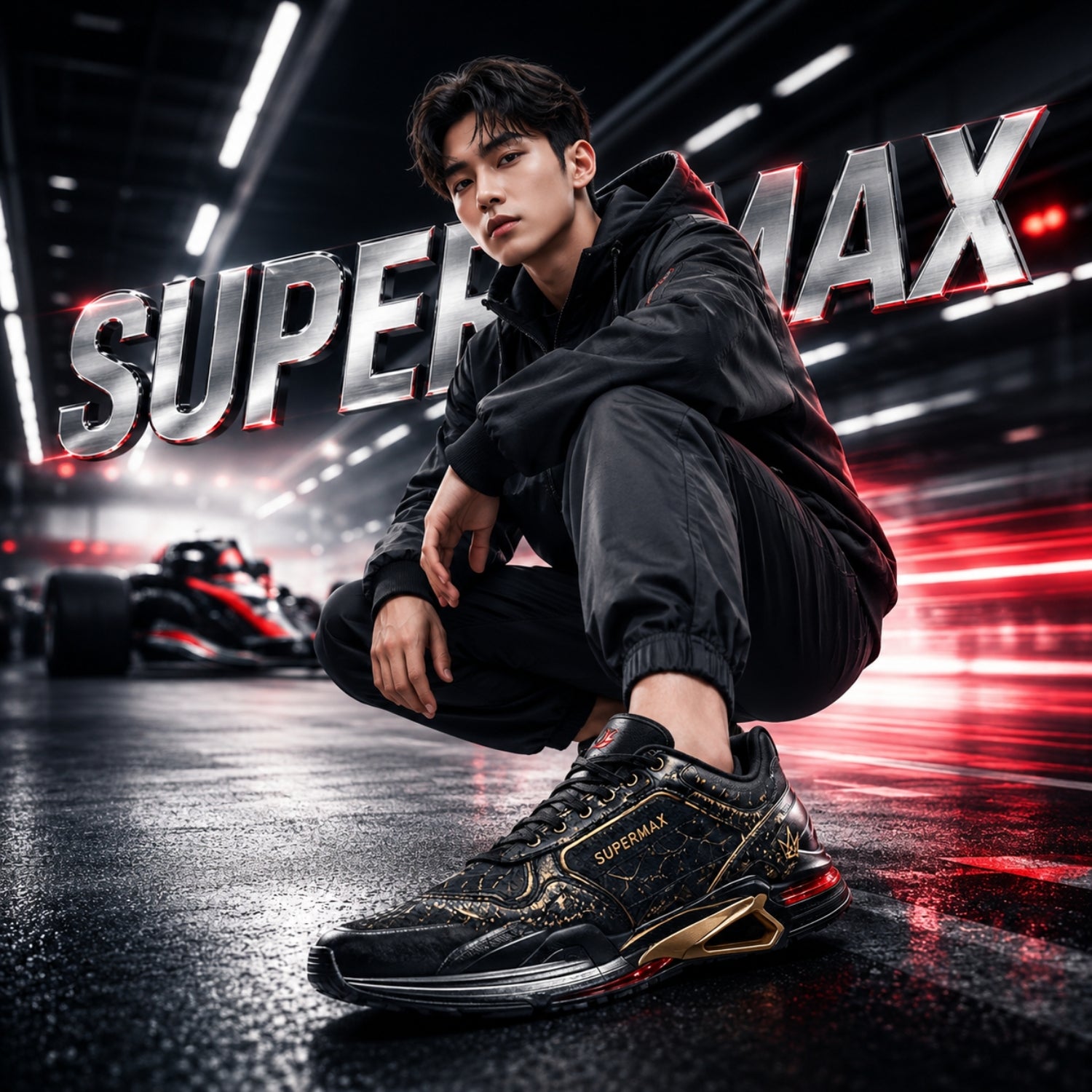 SUPERMAX Midnight Royale Premium Leather Sneakers for Men | Luxury Black & Gold Casual Sports Shoes
