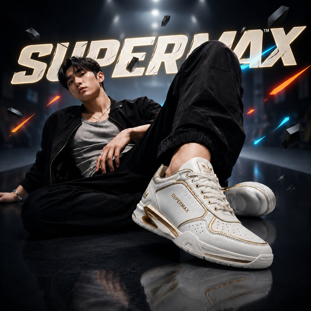 Supermax Imperium One White & Gold Premium Leather Sneakers for Men