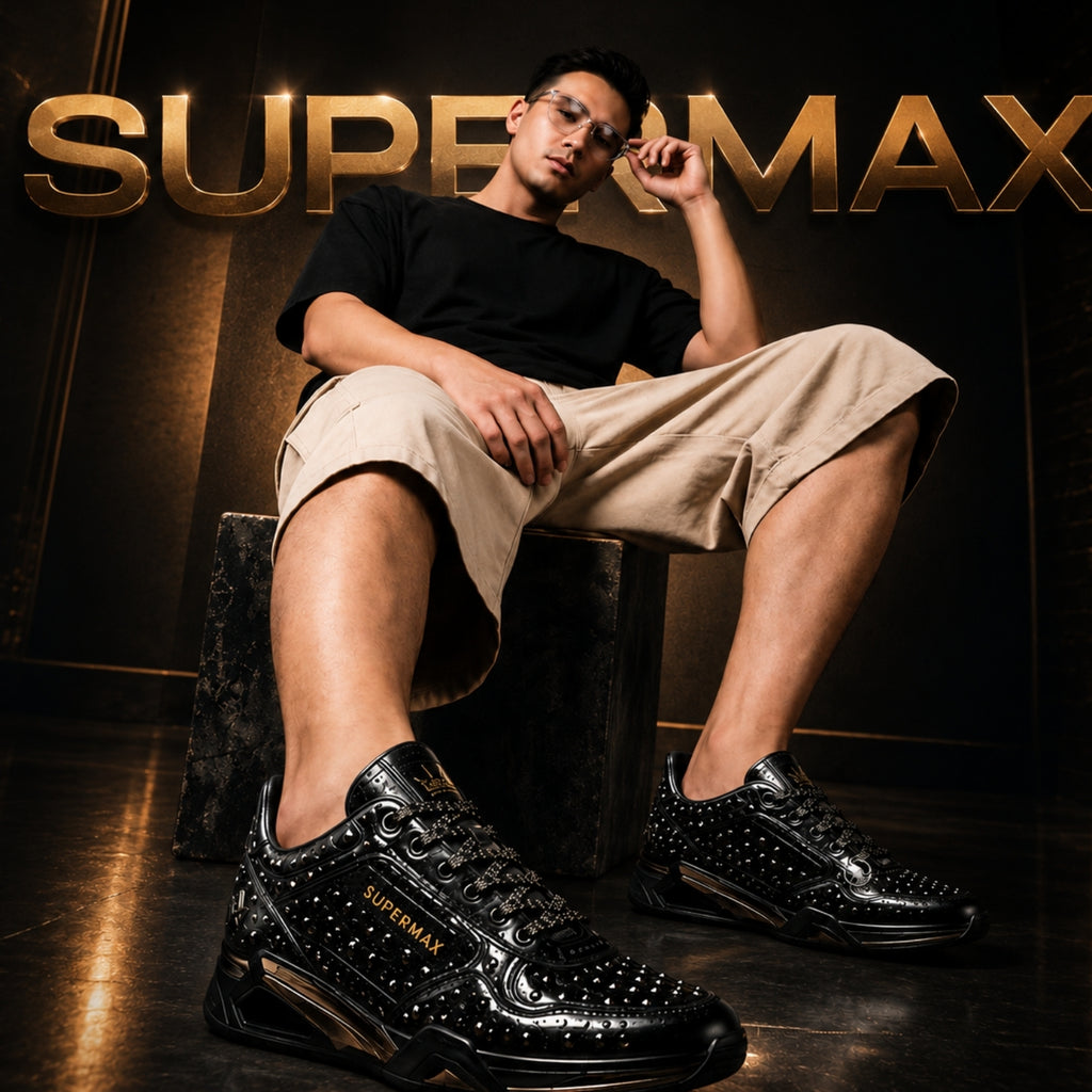 SUPERMAX Obsidian Crown Premium Black & Gunmetal Luxury Sneakers for Men | Italian Leather Casual & Fashion Shoes