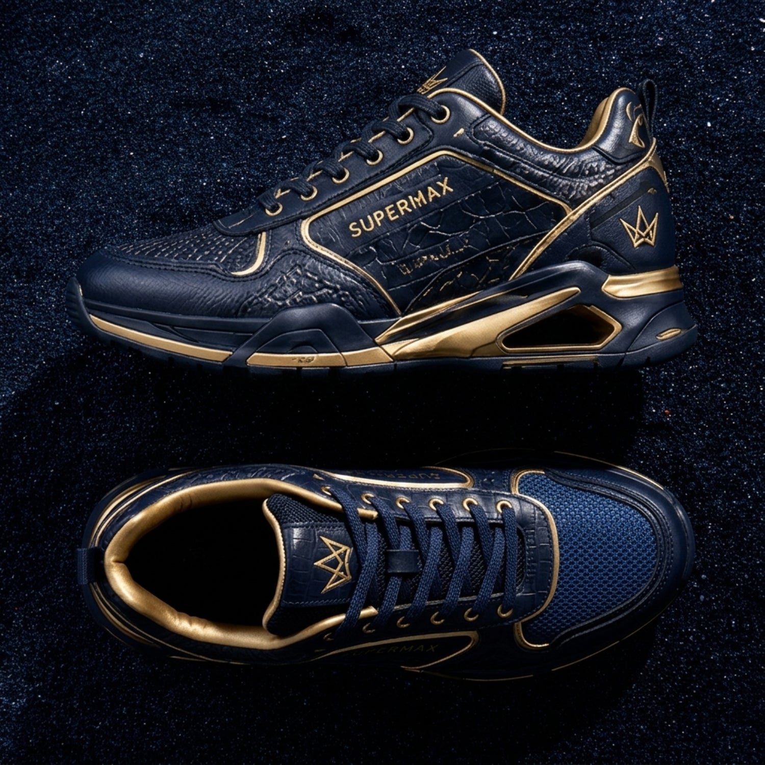 Supermax Azure Legacy Men's Premium Leather Sneakers – Navy & Royal Blue Casual Sports Shoes