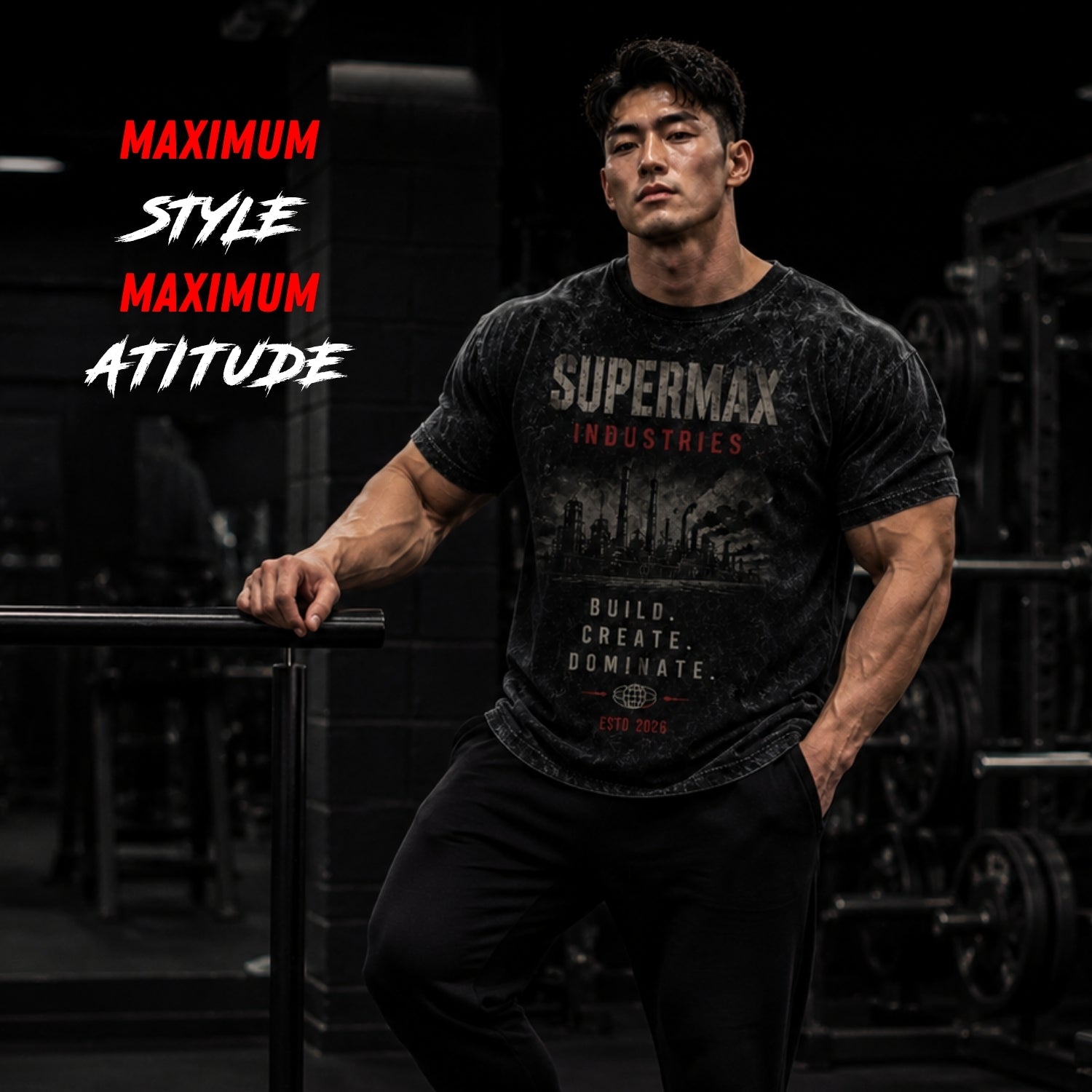 Premium Industrial Graphic Print Cotton T-Shirt