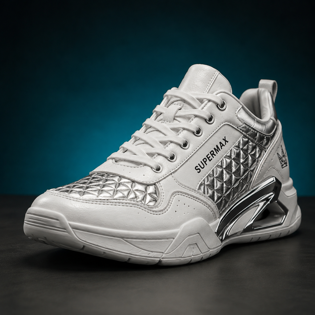 Supermax Diamond Eclipse White & Platinum Premium Sneakers for Men | Luxury Sports Casual Shoes