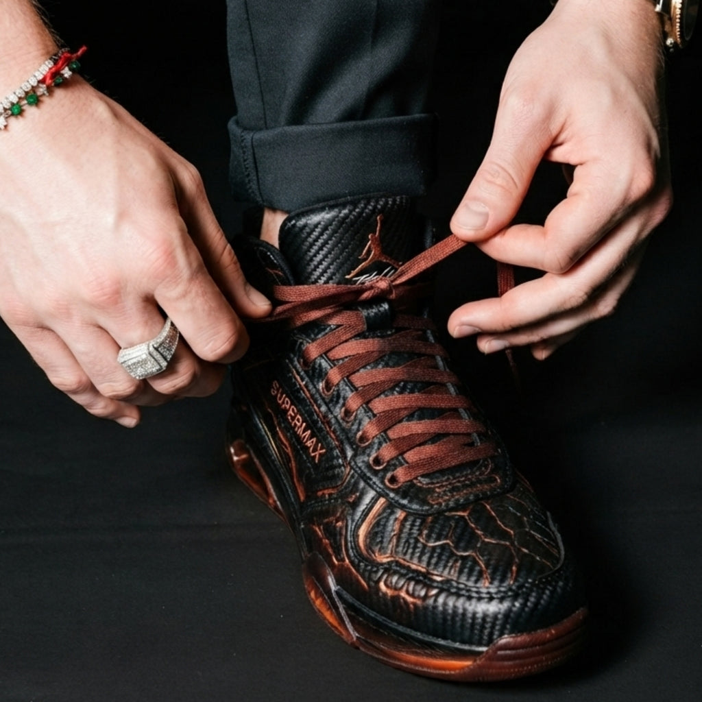 SUPERMAX Inferno Prime High-Top Sneakers for Men - Black & Red Premium Leather Casual Shoes