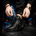 SUPERMAX Noir Sovereign All Black Premium Leather Sneakers for Men | Ortholite Comfort & Luxury Streetwear Shoes
