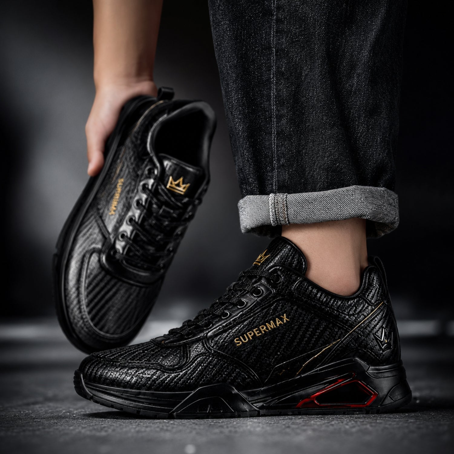 SUPERMAX Carbon Elite Black Carbon Premium Casual Sneakers for Men | Luxury Sports Shoes