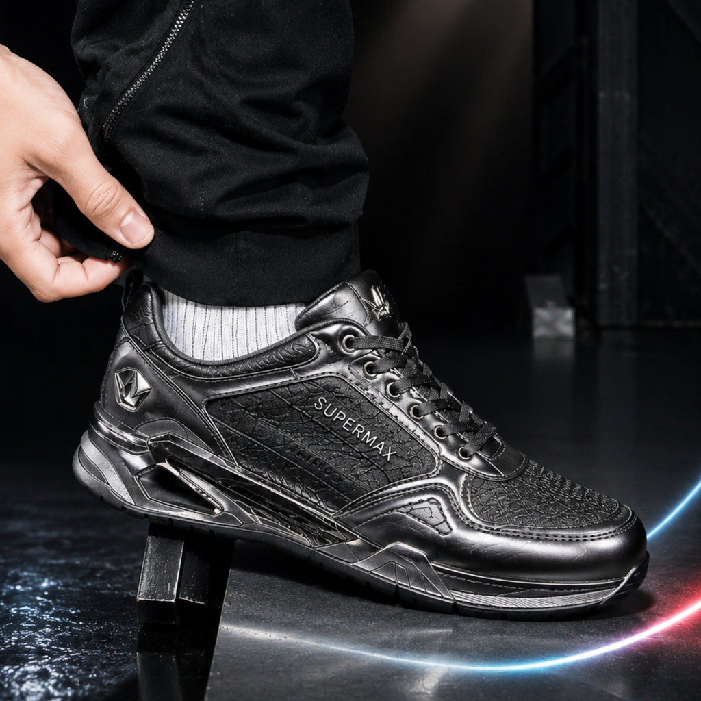 SUPERMAX Titan Prestige Silver & Grey Premium Leather Lifestyle Sneakers for Men | Ortholite Comfort & Superior Grip