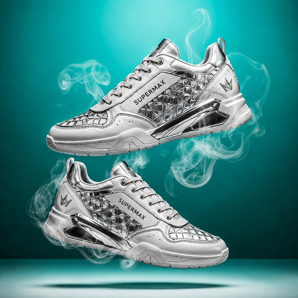 Supermax Diamond Eclipse White & Platinum Premium Sneakers for Men | Luxury Sports Casual Shoes
