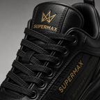 SUPERMAX Noir Sovereign All Black Premium Leather Sneakers for Men | Ortholite Comfort & Luxury Streetwear Shoes
