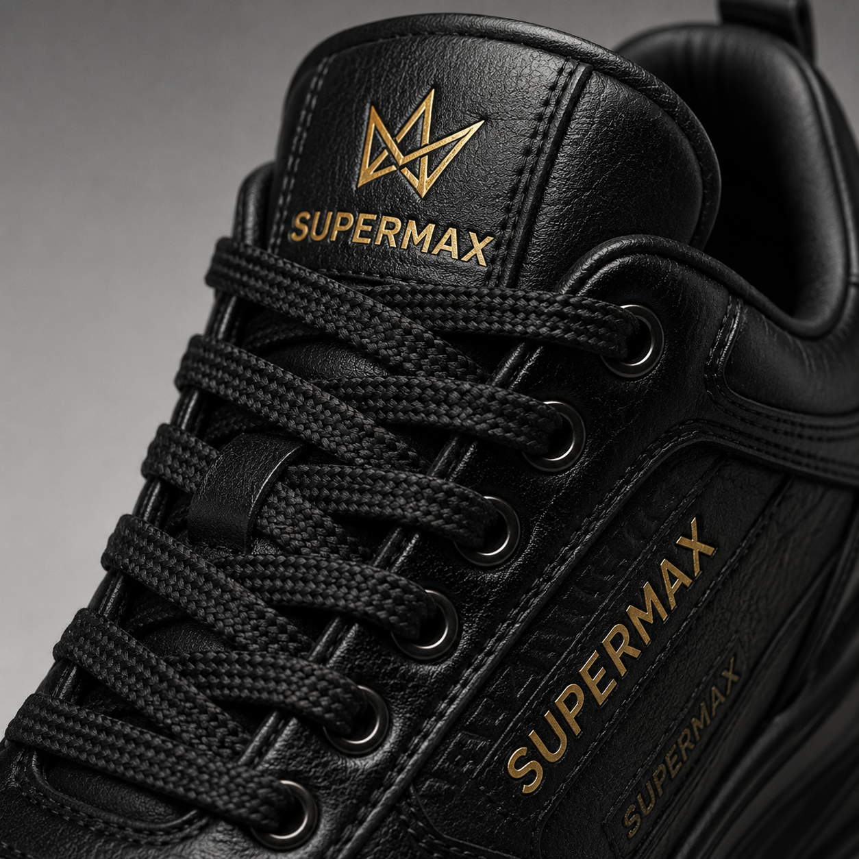 SUPERMAX Noir Sovereign All Black Premium Leather Sneakers for Men | Ortholite Comfort & Luxury Streetwear Shoes