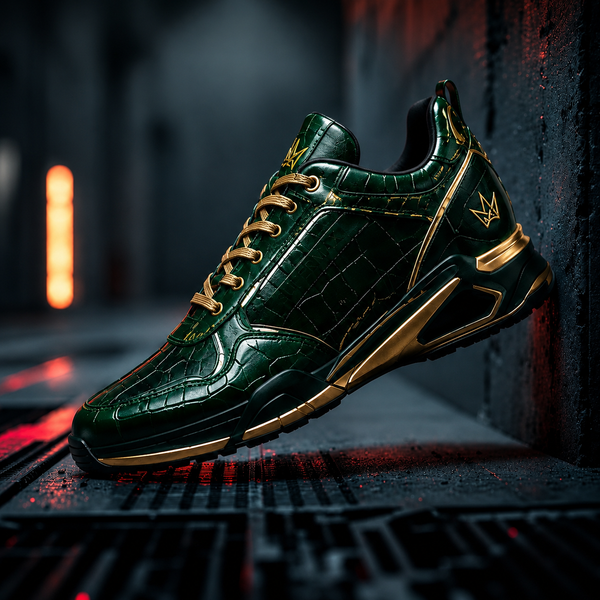SUPERMAX Emerald Dynasty Green & Gold Premium Leather Sneakers | Luxury Lifestyle Shoes for Men