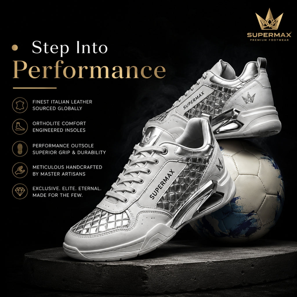 Supermax Diamond Eclipse White & Platinum Premium Sneakers for Men | Luxury Sports Casual Shoes