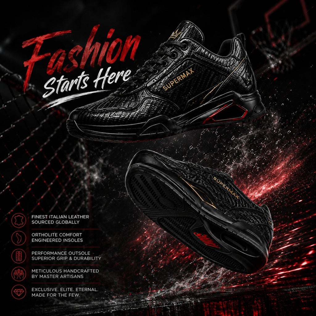 SUPERMAX Carbon Elite Black Carbon Premium Casual Sneakers for Men | Luxury Sports Shoes