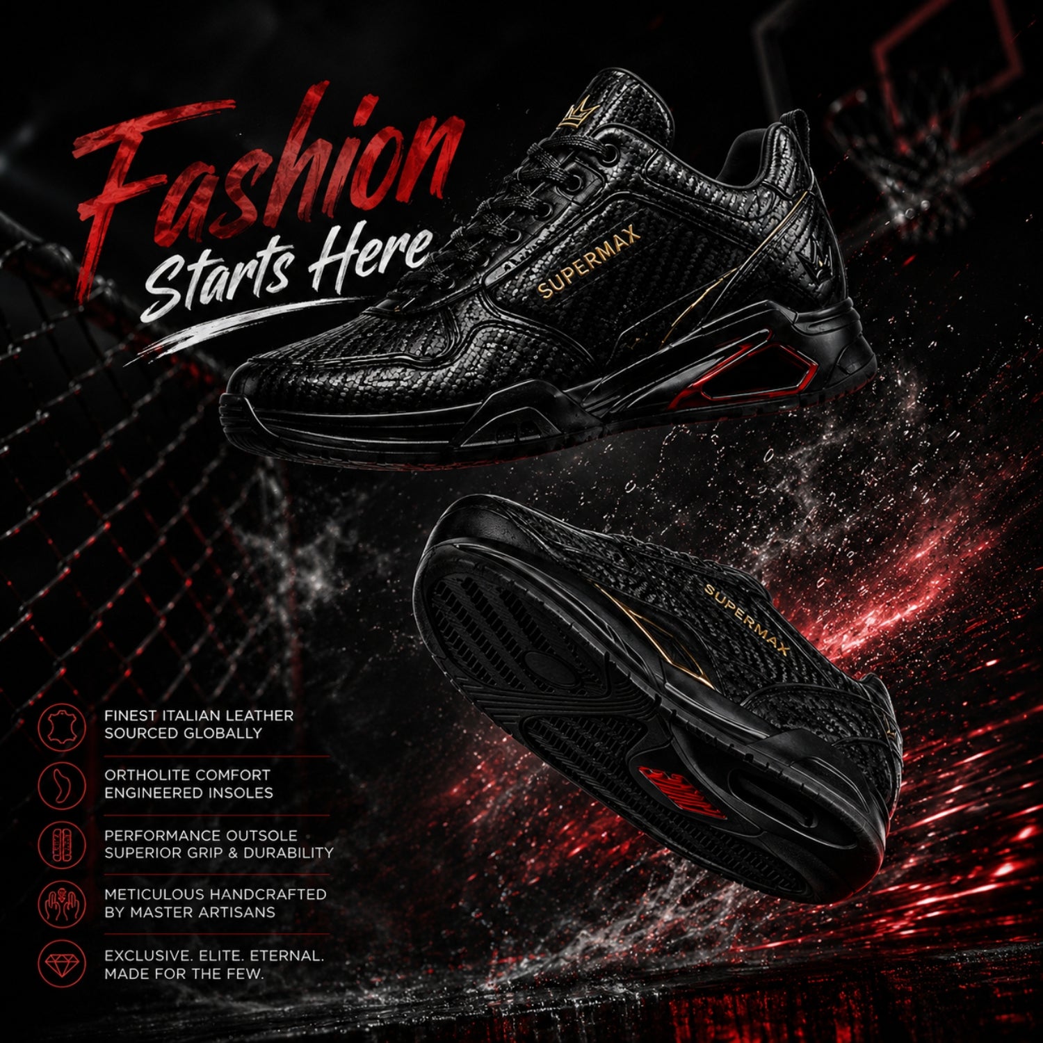 SUPERMAX Carbon Elite Black Carbon Premium Casual Sneakers for Men | Luxury Sports Shoes