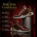 Supermax Wear Crimson Monarch Red & Gold Premium Leather Sneakers for Men