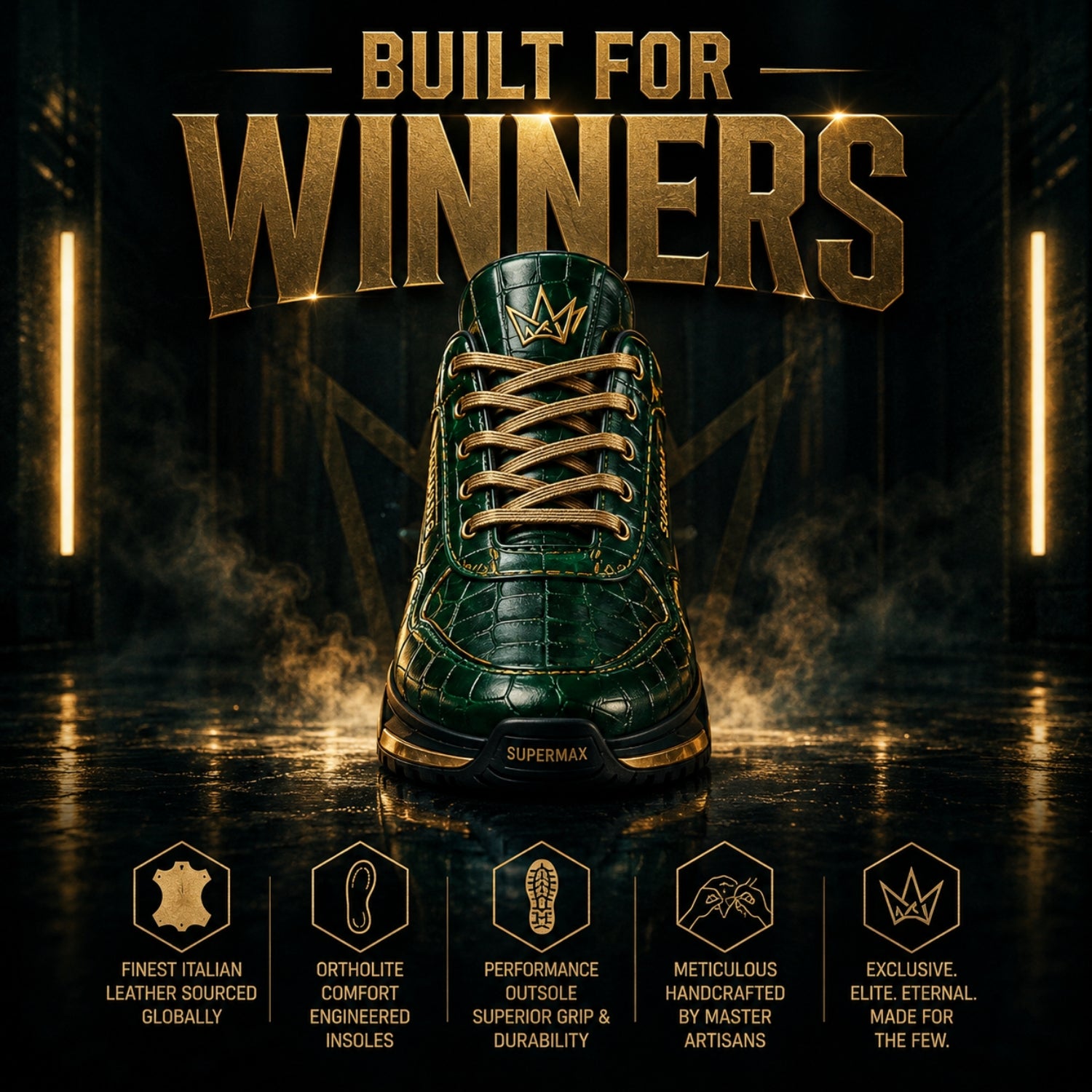 SUPERMAX Emerald Dynasty Green & Gold Premium Leather Sneakers | Luxury Lifestyle Shoes for Men