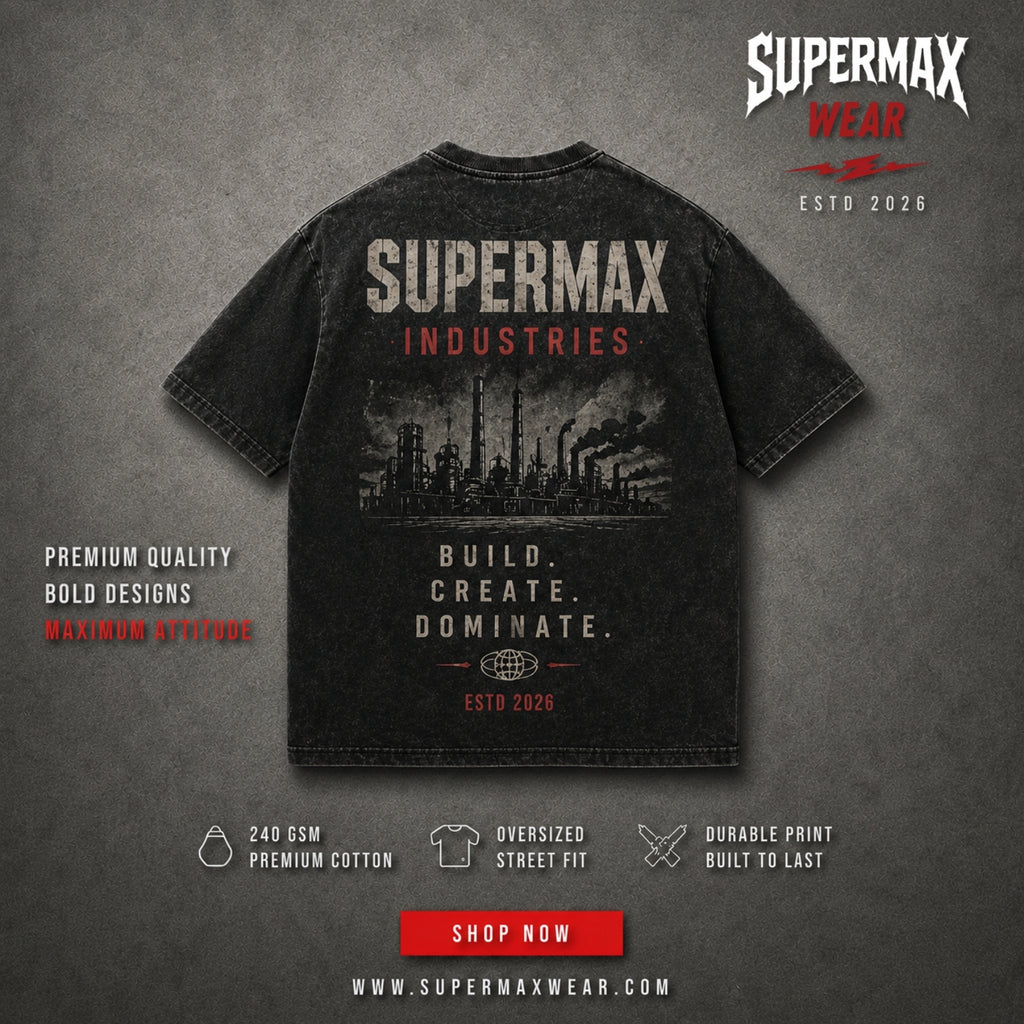 Premium Industrial Graphic Print Cotton T-Shirt
