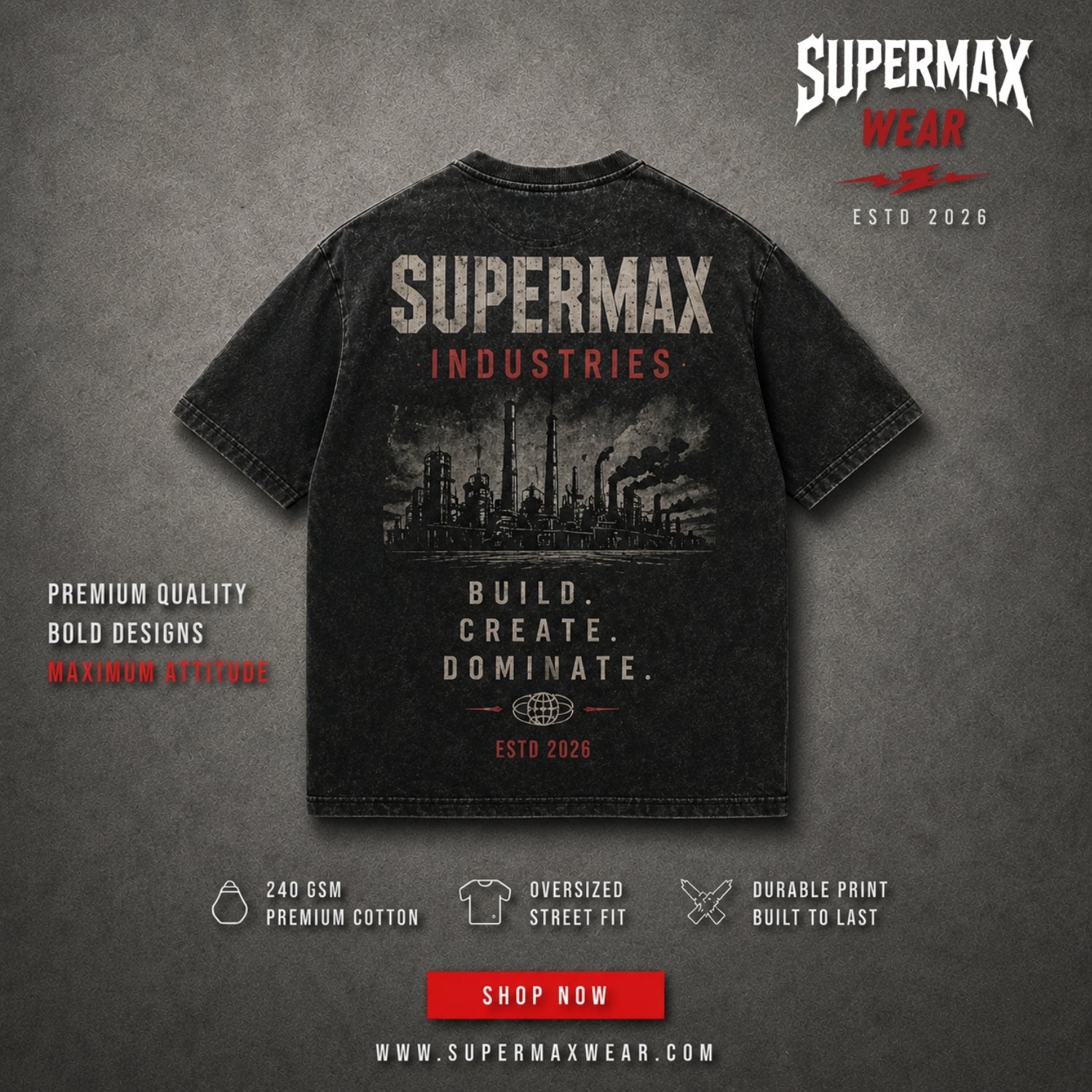 Premium Industrial Graphic Print Cotton T-Shirt