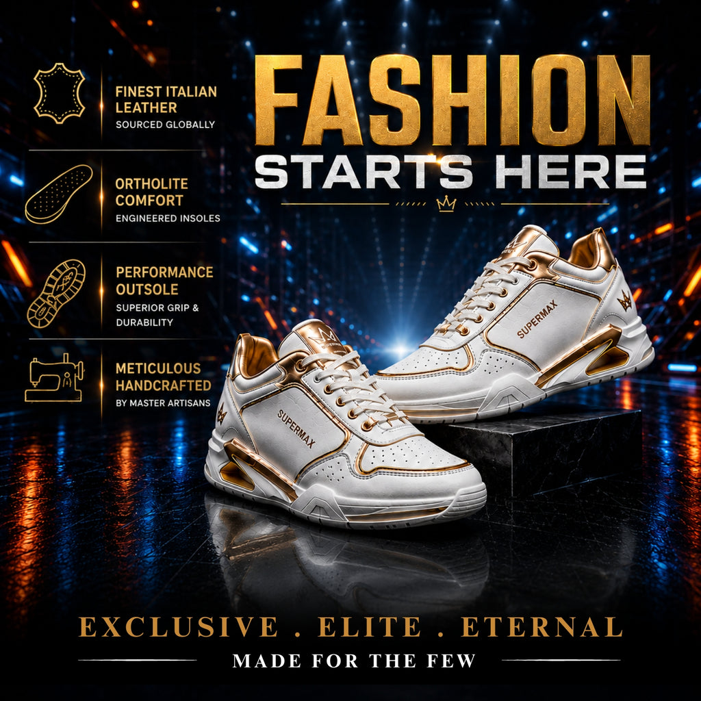 Supermax Imperium One White & Gold Premium Leather Sneakers for Men