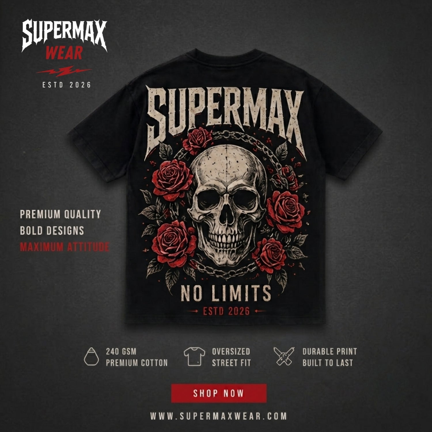 Premium Skull & Roses Graphic T-Shirt - Artistic Floral Streetwear