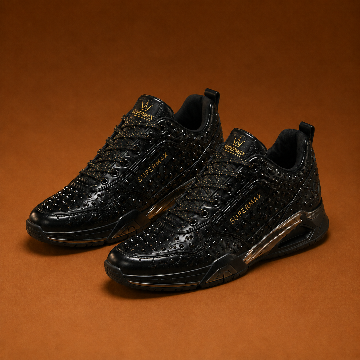 SUPERMAX Obsidian Crown Premium Black & Gunmetal Luxury Sneakers for Men | Italian Leather Casual & Fashion Shoes