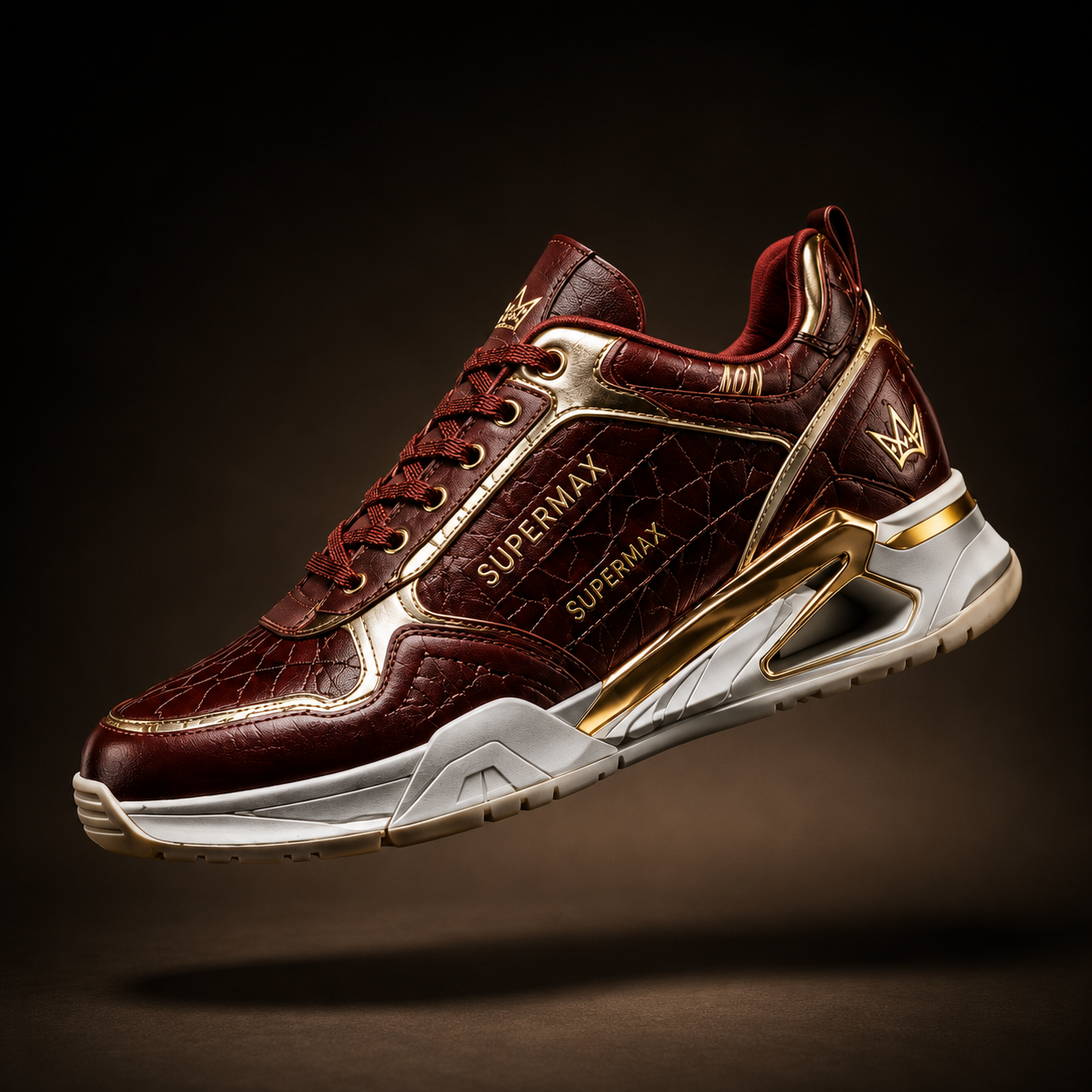 Supermax Wear Crimson Monarch Red & Gold Premium Leather Sneakers for Men