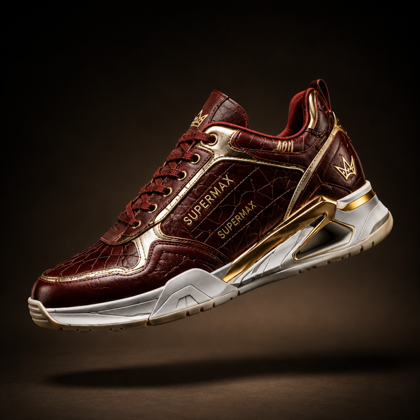 Supermax Wear Crimson Monarch Red & Gold Premium Leather Sneakers for Men