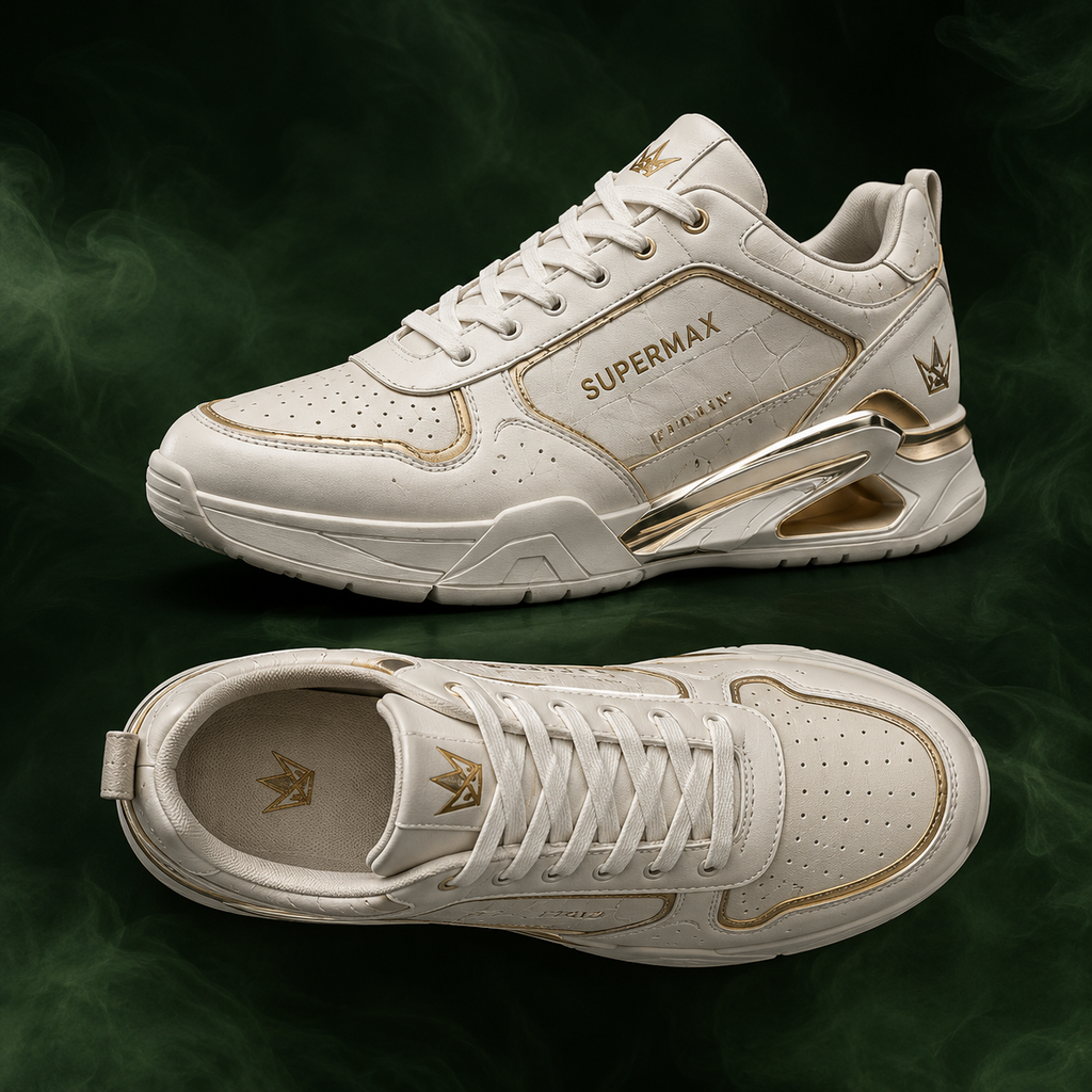 Supermax Ivory Signature Premium White & Gold Men's Casual Sneakers