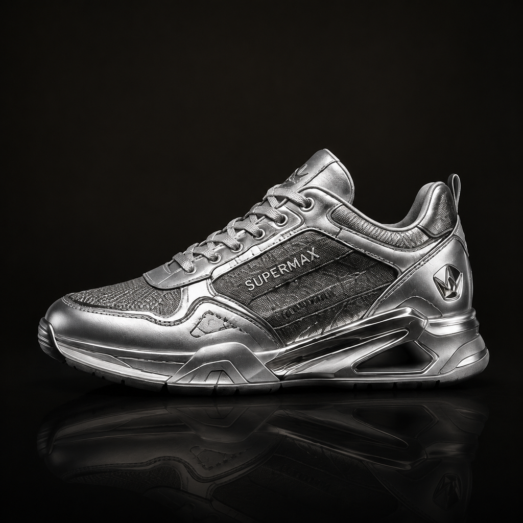 SUPERMAX Titan Prestige Silver & Grey Premium Leather Lifestyle Sneakers for Men | Ortholite Comfort & Superior Grip
