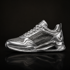 SUPERMAX Titan Prestige Silver & Grey Premium Leather Lifestyle Sneakers for Men | Ortholite Comfort & Superior Grip