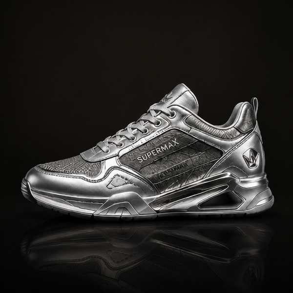 SUPERMAX Titan Prestige Silver & Grey Premium Leather Lifestyle Sneakers for Men | Ortholite Comfort & Superior Grip